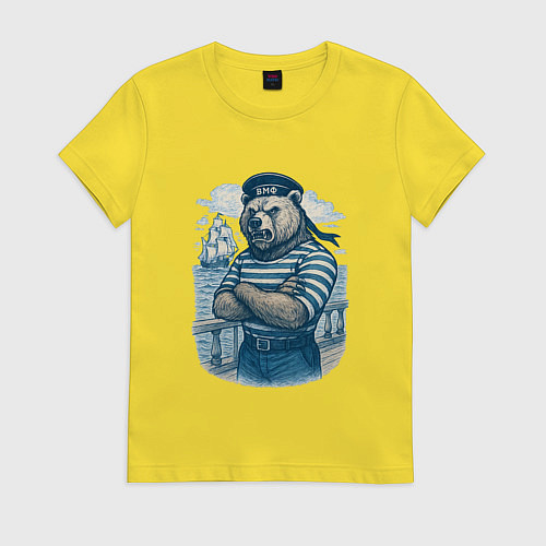 Женская футболка Медведь в тельняшке ВМФ / Желтый – фото 1
