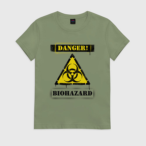 Женская футболка Attention biohazard - danger / Авокадо – фото 1