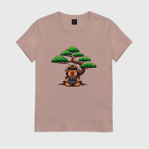 Женская футболка Капибара самурай под бонсаем / Пыльно-розовый – фото 1