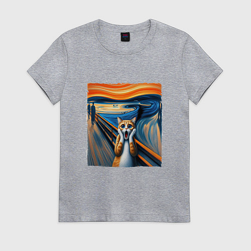 Женская футболка Кот картина крик / Меланж – фото 1