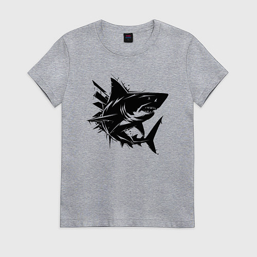 Женская футболка Агрессивная акула в стиле граффити / Меланж – фото 1