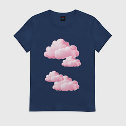 Футболка хлопковая женская Розовые нежные облака, цвет: тёмно-синий