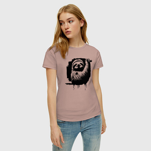 Женская футболка Ленивец в черном штрихе / Пыльно-розовый – фото 3