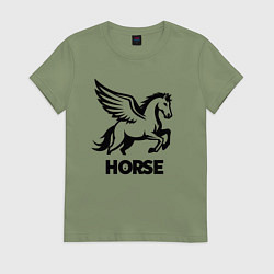 Футболка хлопковая женская Крылатый конь, цвет: авокадо