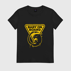 Футболка хлопковая женская Чужой на борту - предупреждающий знак, цвет: черный