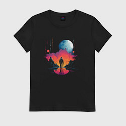 Футболка хлопковая женская Walk in space, цвет: черный