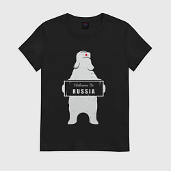 Футболка хлопковая женская Welcome russian bear, цвет: черный