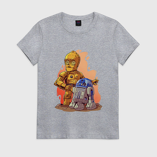 Женская футболка Звёздные войны: c3p0 и r2d2 - арт / Меланж – фото 1