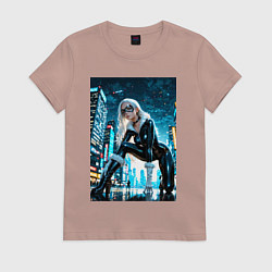 Футболка хлопковая женская Эпичная стойка Черной кошки, цвет: пыльно-розовый