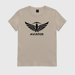 Футболка хлопковая женская Авиатор крылатый логотип, цвет: миндальный