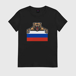 Футболка хлопковая женская Russian bear, цвет: черный