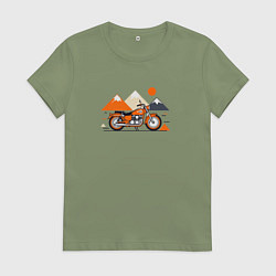 Футболка хлопковая женская Оранжевый мотоцикл на белом, цвет: авокадо