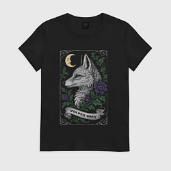 Футболка хлопковая женская Серая лиса под луной, цвет: черный