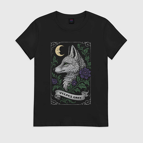 Женская футболка Серая лиса под луной / Черный – фото 1