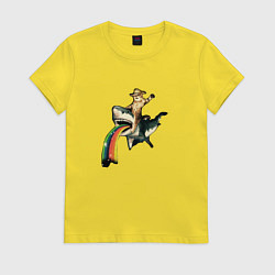 Женская футболка Кот верхом на акуле