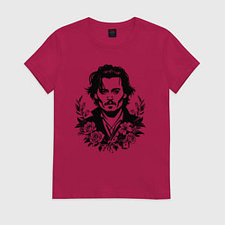 Женская футболка Джонни Депп с букетом цветов