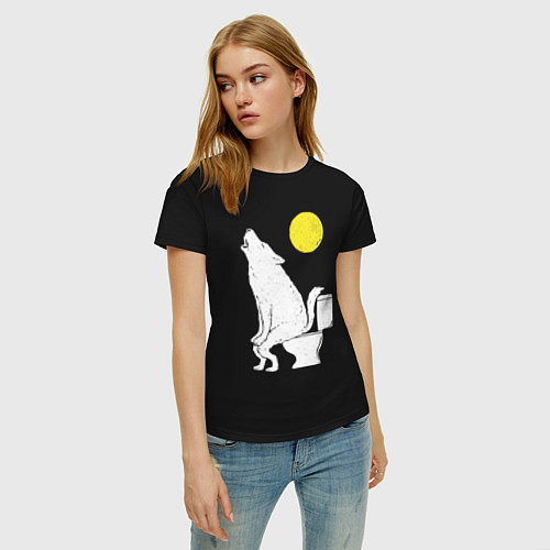 Женская футболка Срущий волк / Черный – фото 3