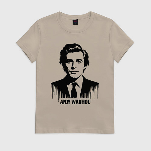 Женская футболка Портрет Энди Уорхола в каплях краски / Миндальный – фото 1
