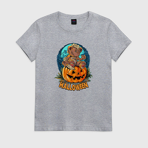 Женская футболка Мишка на тыкве / Меланж – фото 1