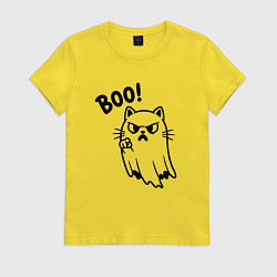 Футболка хлопковая женская Сердитый котик призрак, цвет: желтый