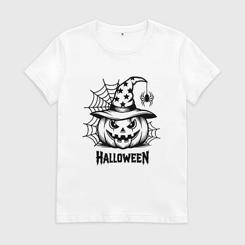 Женская футболка Хэллоуин, тыква и паук / Белый – фото 1