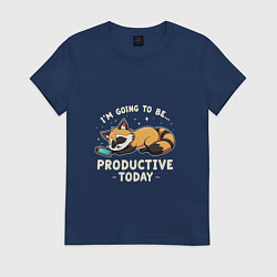 Футболка хлопковая женская Супер продуктивный енот, цвет: тёмно-синий