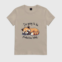 Футболка хлопковая женская Очень ленивый нот, цвет: миндальный