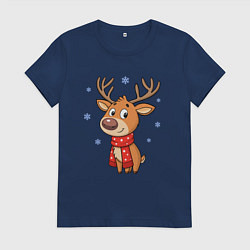 Женская футболка Новогодний олень и снежинки, зима