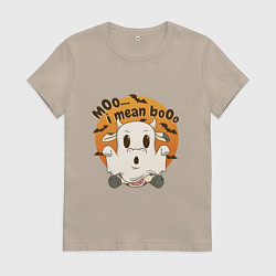 Женская футболка Корова привидение: moo-boo - буу-муу