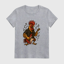 Женская футболка Петух гитарист рокер