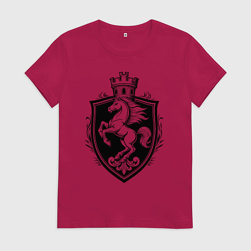 Женская футболка Герб с конем и башней / Маджента – фото 1