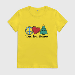 Женская футболка Мир, любовь, Рождество