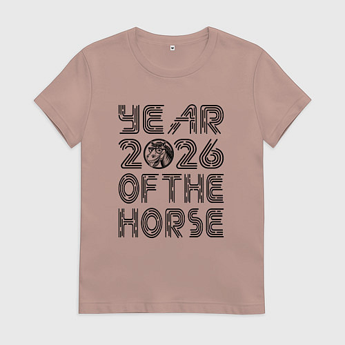 Женская футболка Символ года 2026 красная огненная лошадь / Пыльно-розовый – фото 1