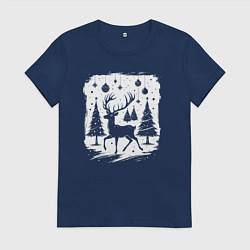 Женская футболка Олень в новогоднем лесу