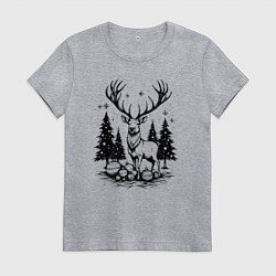 Женская футболка Олень в новогоднем лесу