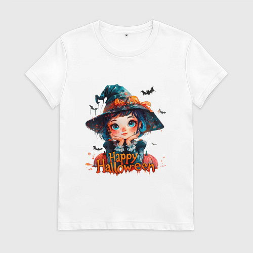 Женская футболка Счастливого Хэллоуина - ведьмочка / Белый – фото 1