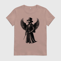 Футболка хлопковая женская Крылатый чумной доктор, цвет: пыльно-розовый