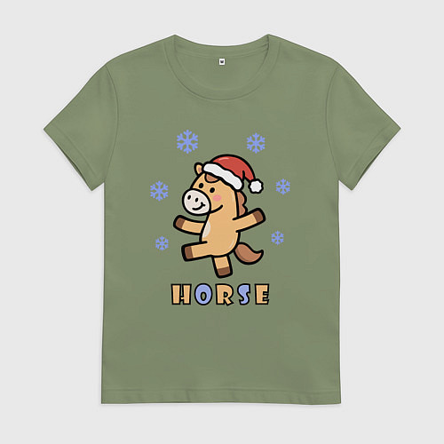 Женская футболка Лошадь и снежинки, символ года / Авокадо – фото 1