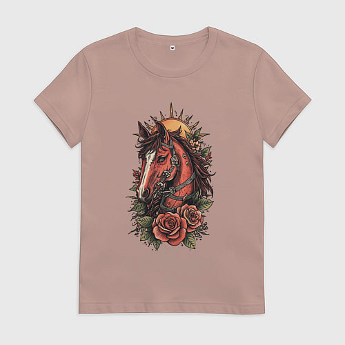 Женская футболка Красный конь с розами / Пыльно-розовый – фото 1