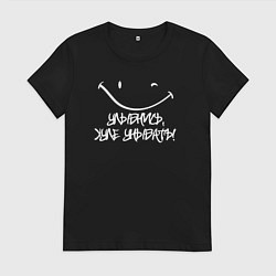 Футболка хлопковая женская Улыбнись - зачем унывать, цвет: черный