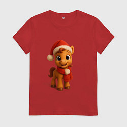 Женская футболка Милая новогодняя лошадка в шапочке и с шарфом