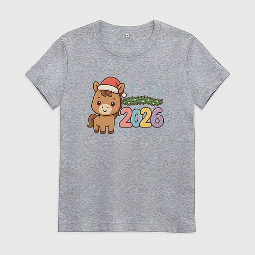Женская футболка Новогодняя лошадка 2026 / Меланж – фото 1