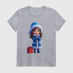 Футболка хлопковая женская Снегурочка с подарком, цвет: меланж