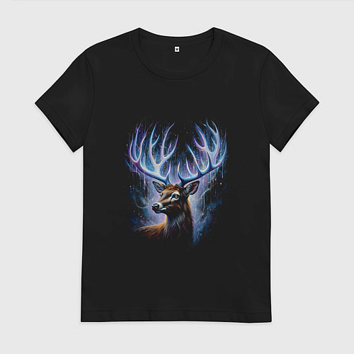 Женская футболка Мистический олень с сияющими рогами / Черный – фото 1