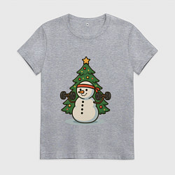 Женская футболка Снеговик с гирями