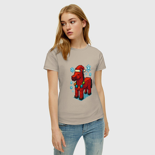 Женская футболка Новогодняя лошадь Minecraft / Миндальный – фото 3