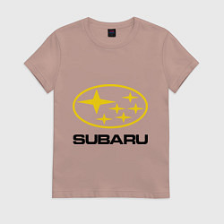 Футболка хлопковая женская Subaru Logo, цвет: пыльно-розовый