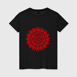 Футболка хлопковая женская Солнце древний символ, цвет: черный