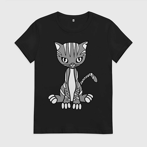 Женская футболка Серая кошка / Черный – фото 1