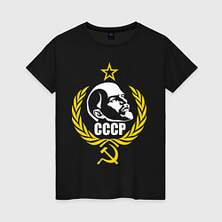 Футболка хлопковая женская Вождь СССР, цвет: черный